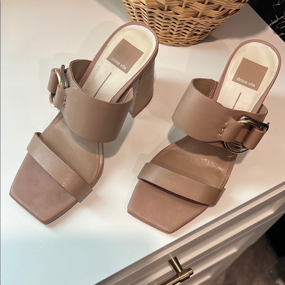 Dolce Vita Tan Block Heel Mules with Straps